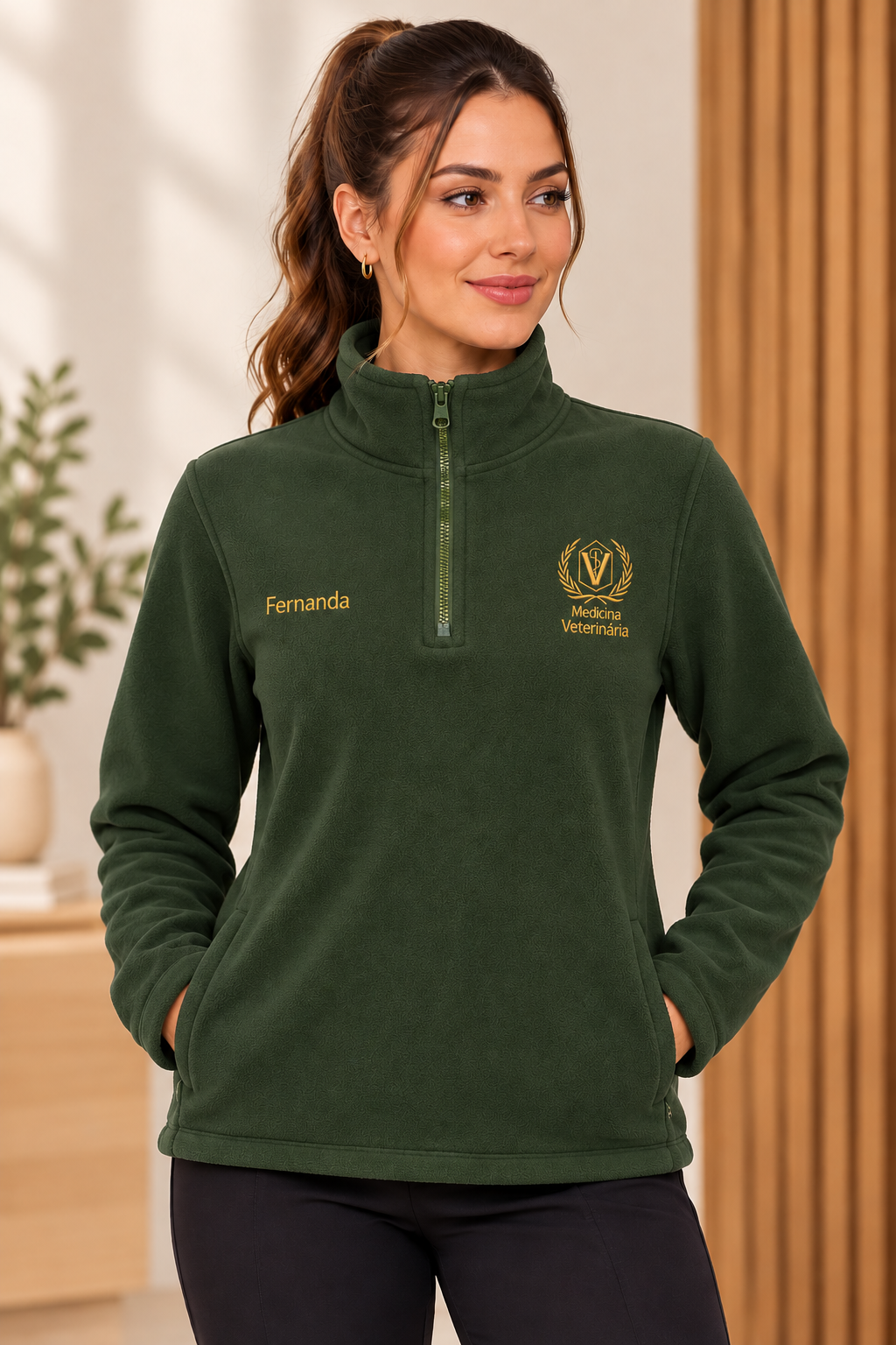 Blusa de Microsoft Meio Zíper Feminina