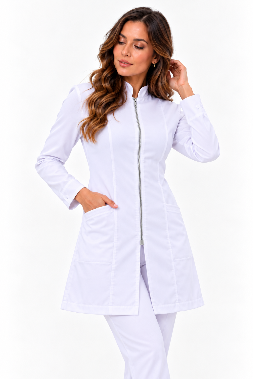 Jaleco Feminino Gola Padre com Zíper Prata