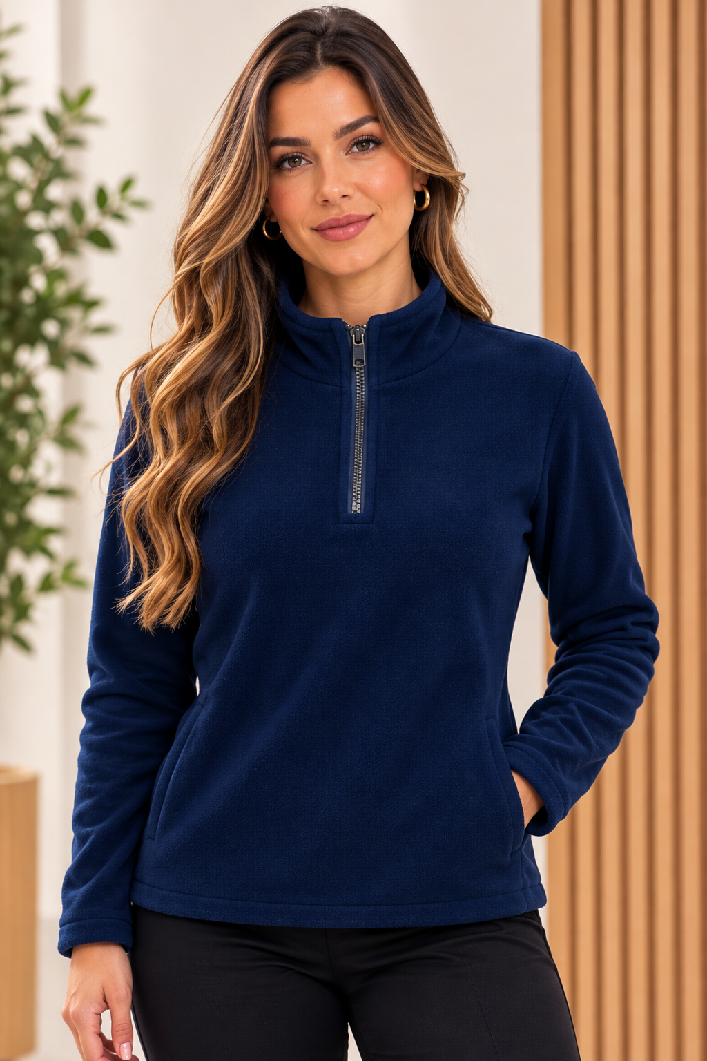 Blusa de Microsoft Meio Zíper Azul-marinho