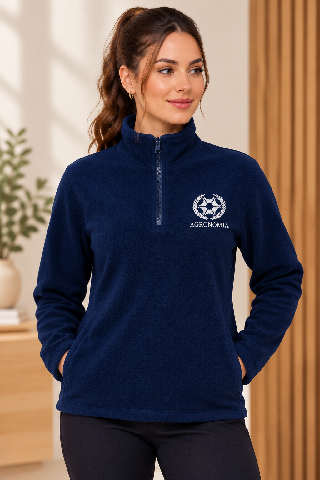 Blusa de Microsoft Meio Zíper Azul-marinho