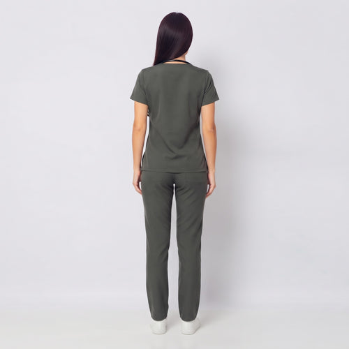 Conjunto Scrub Feminino Gola V Acinturado verde -musgo– costas