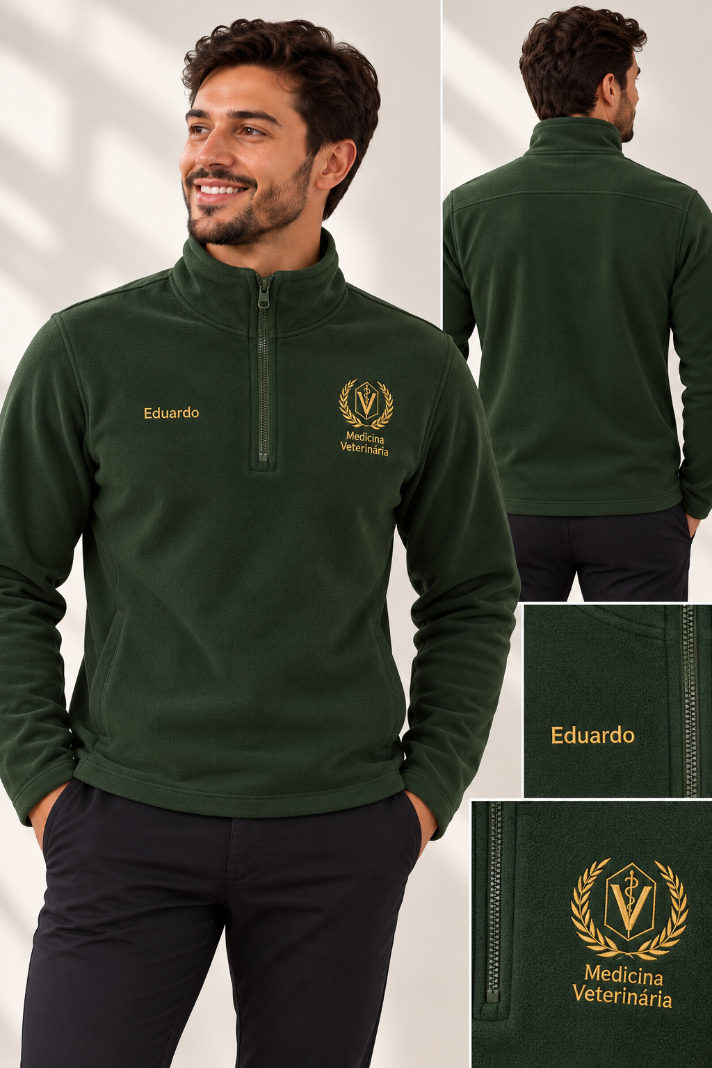 Blusa de Microsoft Meio Zíper Masculina - foto 4 - Rosa Branca